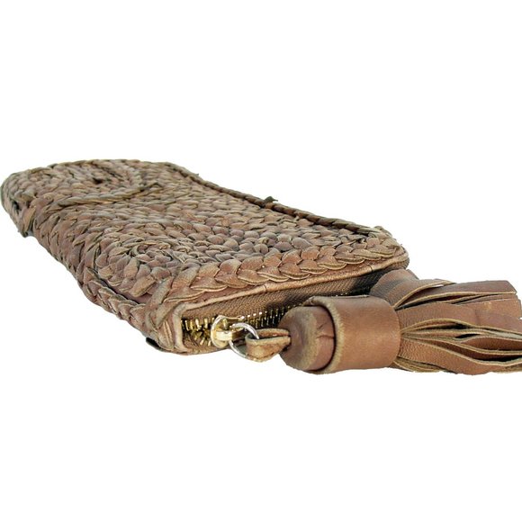 MONSERAT de LUCCA Braided Leather Tassel Clutch Handbag Wallet - Picture 5 of 7